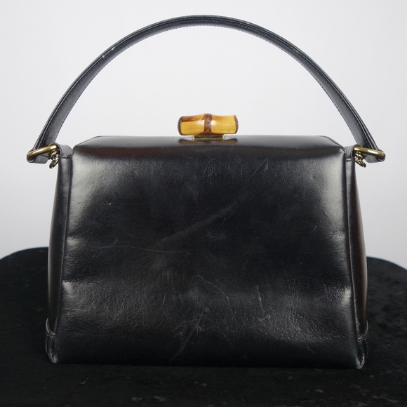 Gucci Leather Bamboo Turnlock Top Handle Bag w/ Crossbody Strap Made in Italy